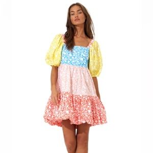 Oliphant Bubble Skirt Mini Dress, Canary Multi new with tags, size Large